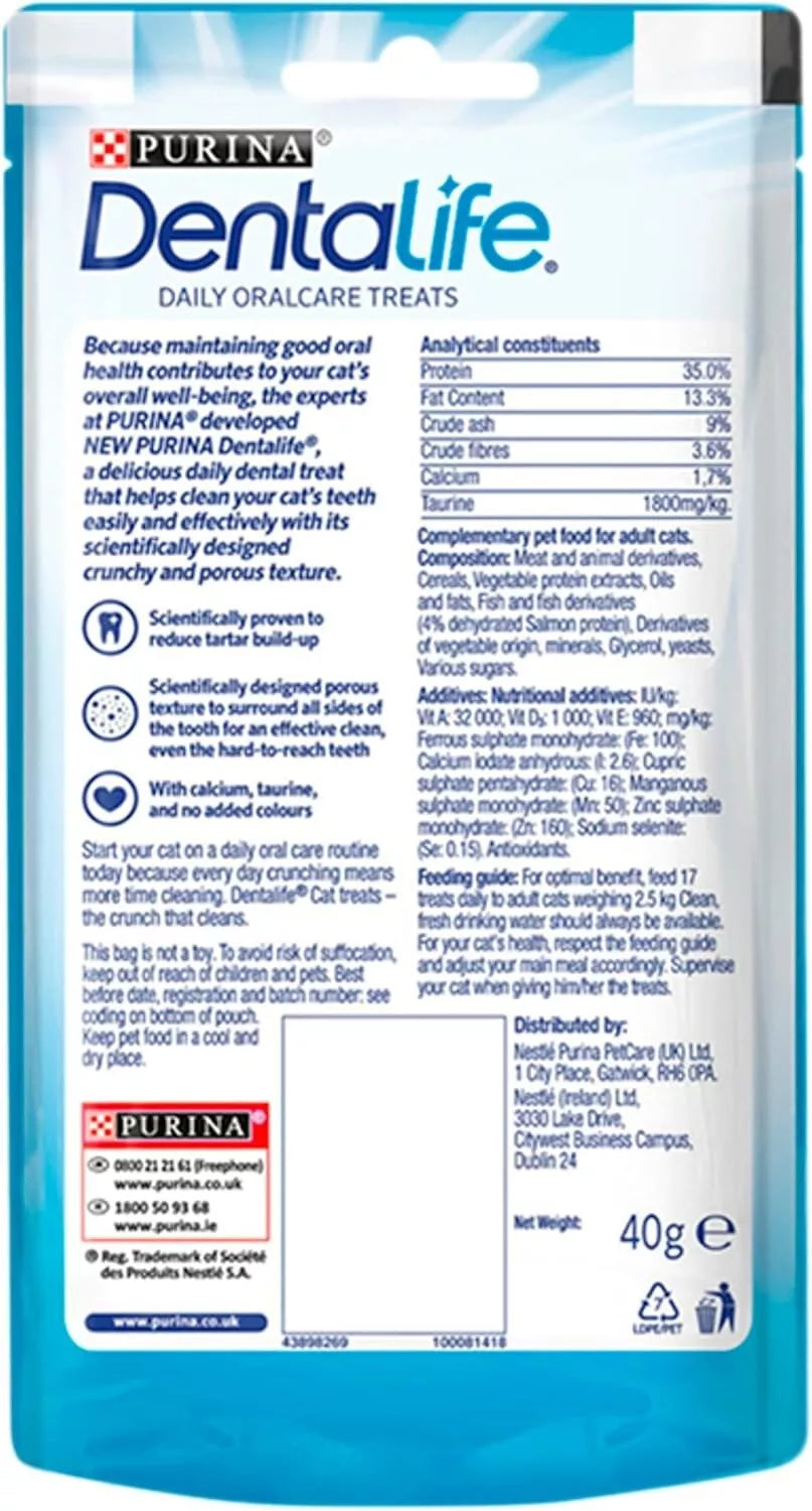 DENTALIFE Cat Treats Dental Salmon 40g, Pack of 8 With calcium,taurine, salmon