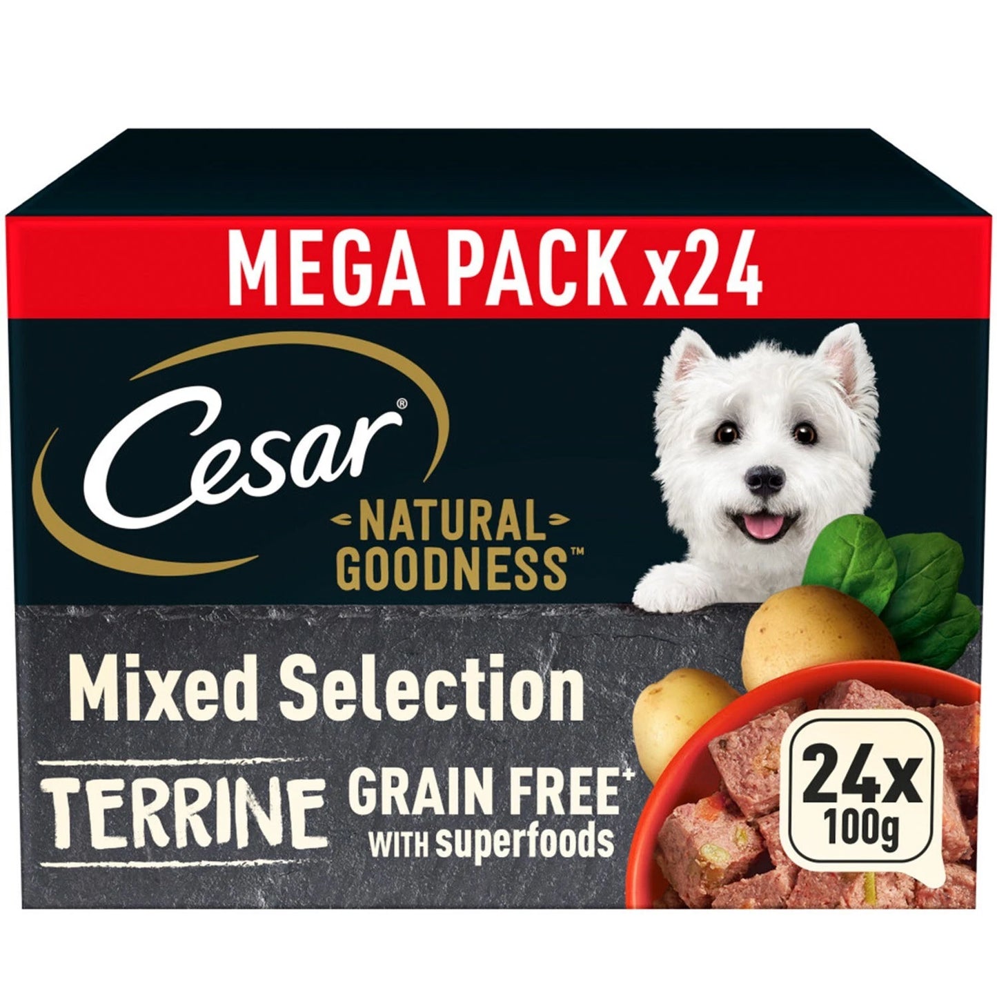CESAR NATURAL GOODNESS Grain Free Adult Dog Food Mix Terrine 24 Pack, 100g