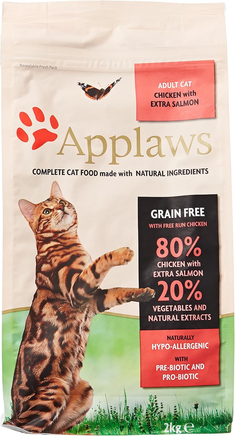 Applaws Complete and Grain Free Dry Adult Cat Food, Chicken with Salmon 2 kg or 2kg pack of 3