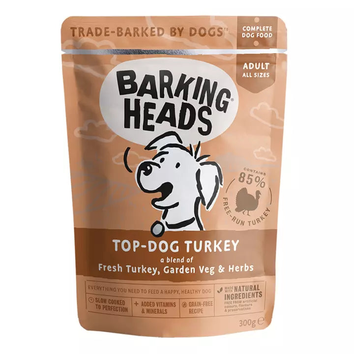Barking Heads Top Dog Turkey Pouch (Formally Turkey Delight Grain Free)-(300g x 10)