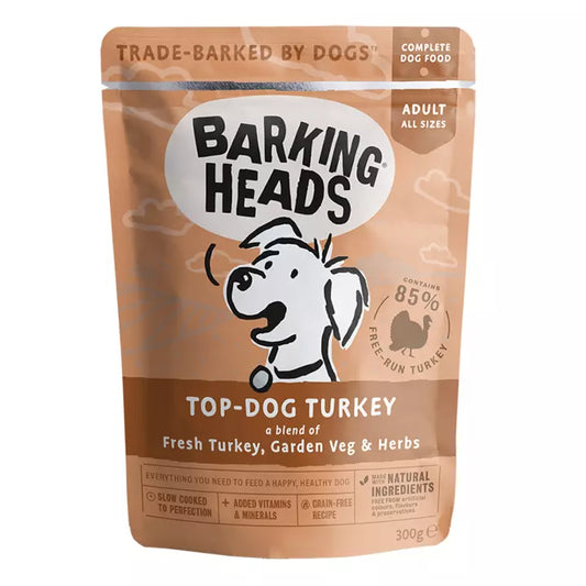 Barking Heads Top Dog Turkey Pouch (Formally Turkey Delight Grain Free)-(300g x 10)