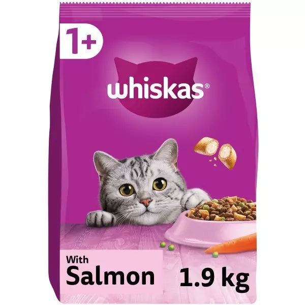 Whiskas 1+ Salmon Adult Dry Cat Food (1.9kg × 4)