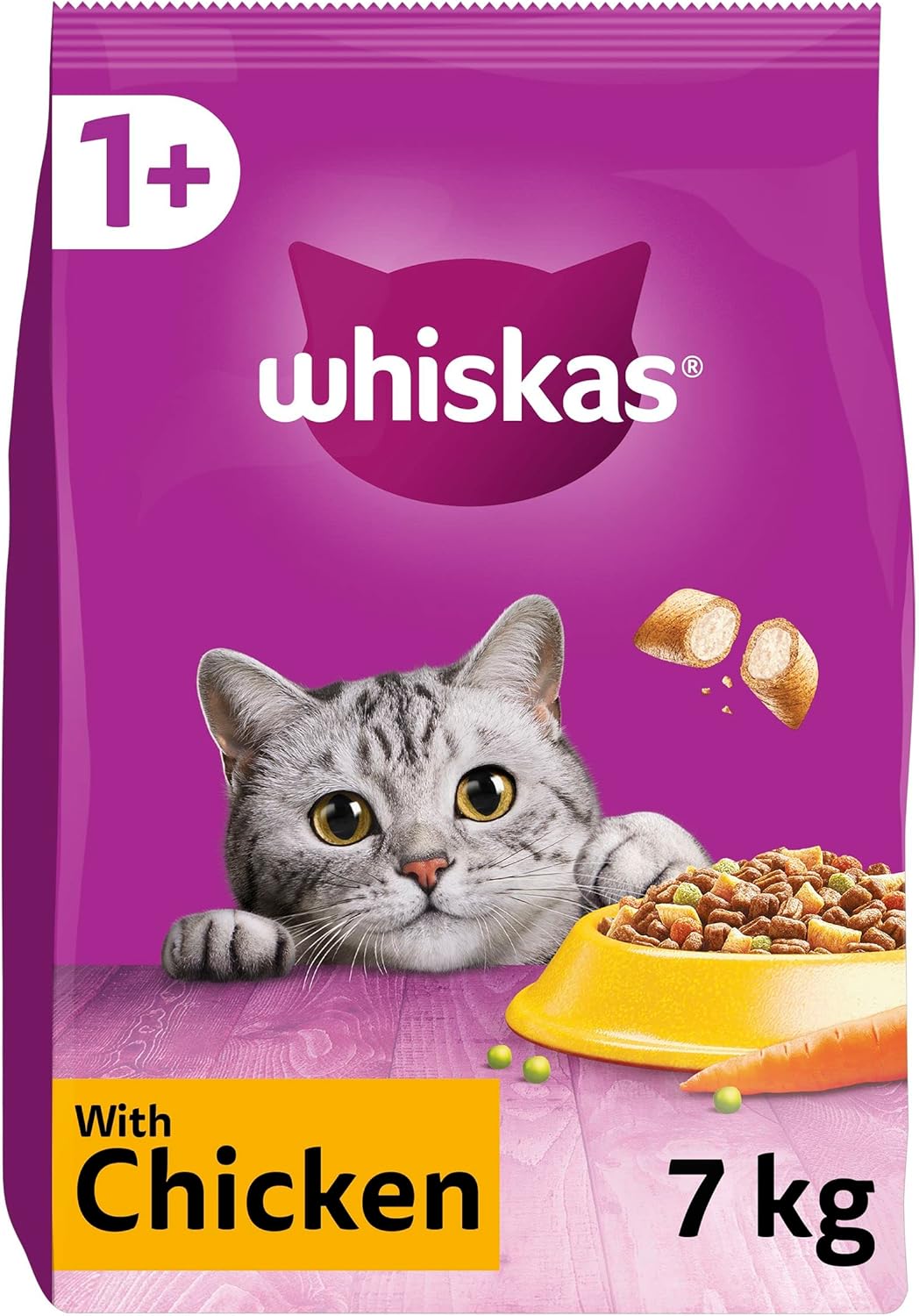 Whiskas 1+ Adult Chicken, Adult Dry Cat Food , 7 kg ( Pack of 1)